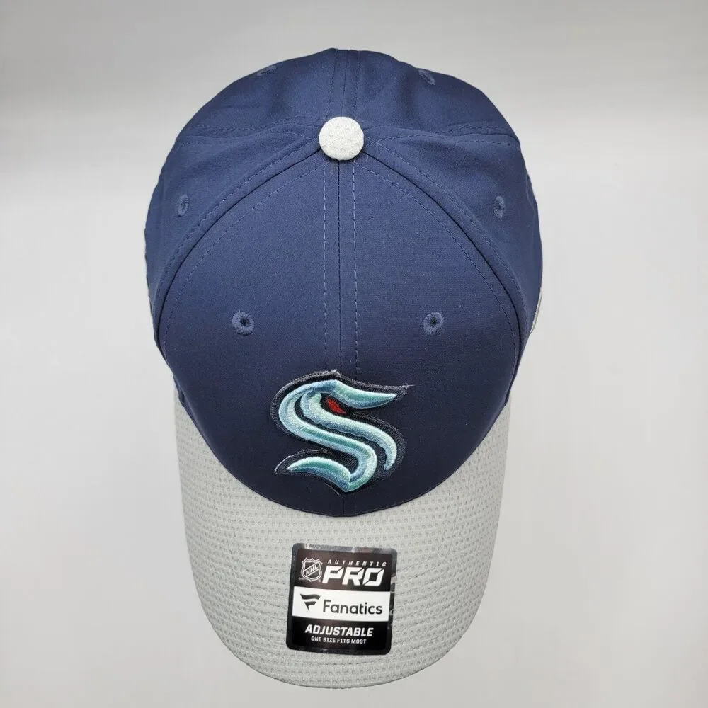 Seattle Kraken Mens Womens Cap Fanatics Blue Authentic Pro Snapback Hat NHL - Picture 5 of 12